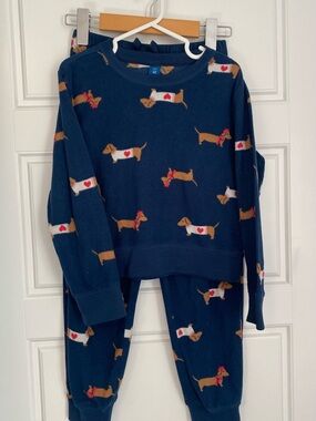 Girls Size 8 Navy Dachshund Print Fleece Pyjama Set Weiner Dogs Weenies